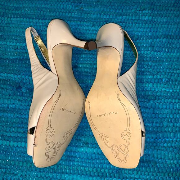 NEW TAHARI CLASSIC NUDE SLINGBACK OPEN TOE PUMPS HEELS 7.5 - Picture 2 of 6